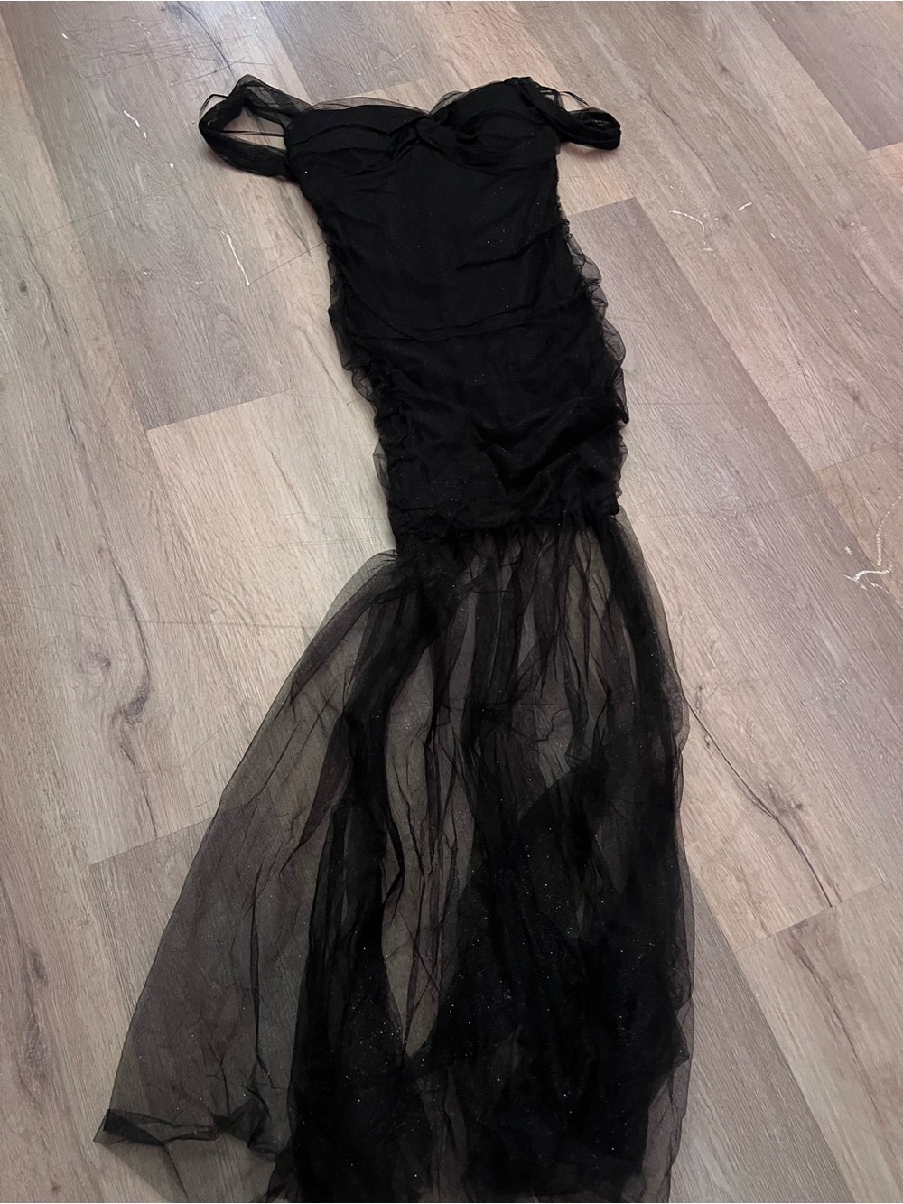 Symphony Black Off-Shoulder Tulle Maxi Gown